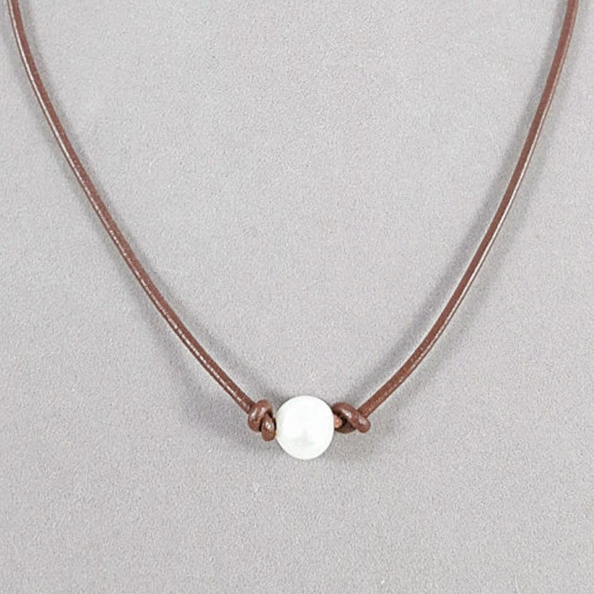 Single Pearl Leather choker necklace, White Pearl necklace