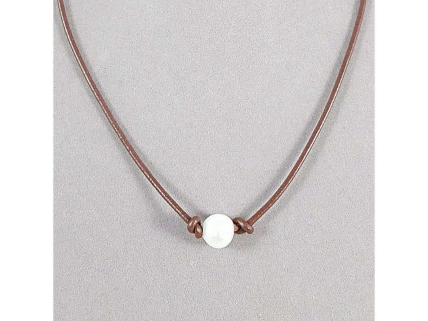 Single Pearl Leather choker necklace, White Pearl necklace