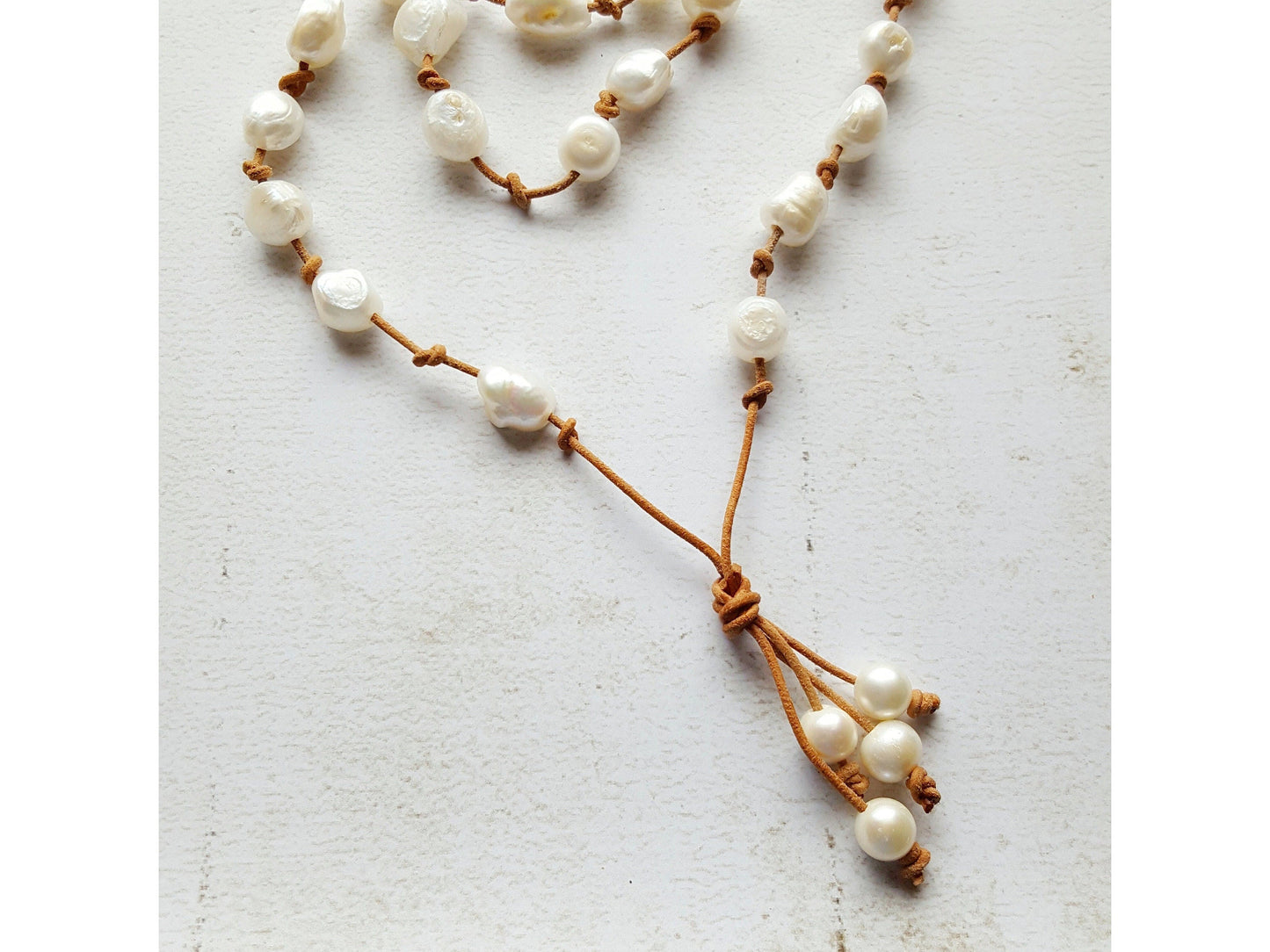 Baroque Pearl Leather Necklace, 3rd Anniversary Gift for Wife, Pearl Statement necklace