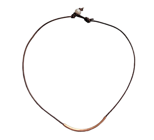 Leather Curved Tube Necklace, Gold tube, Rose Gold Tube or Silver tube choker, Unisex jewelry