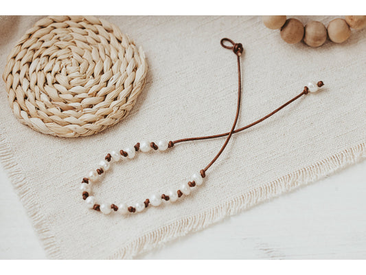 Leather and Pearl Station Necklace