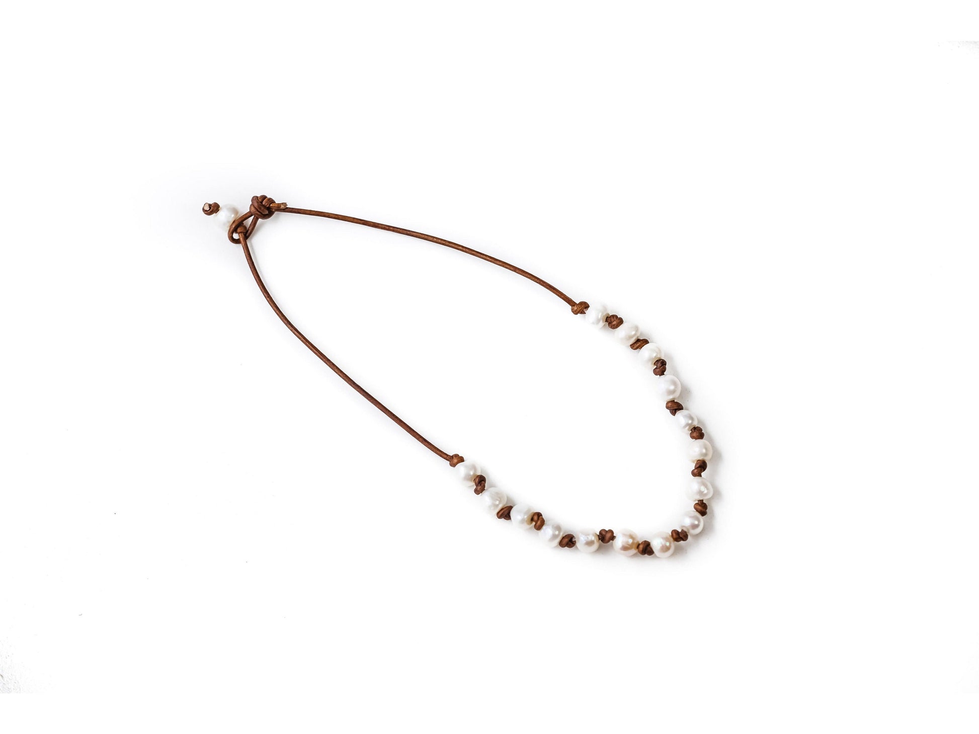 Leather and Pearl Station Necklace