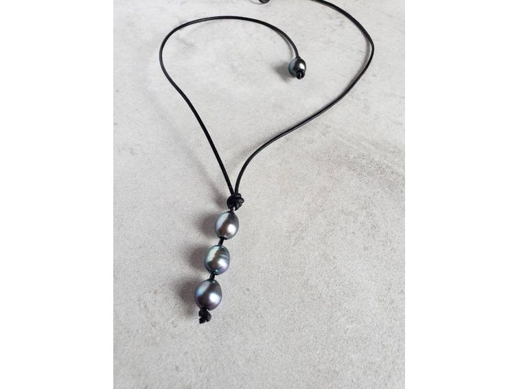 Leather Pearl lariat Y necklace, 3rd Anniversary gift for wife, June Birthstone jewelry