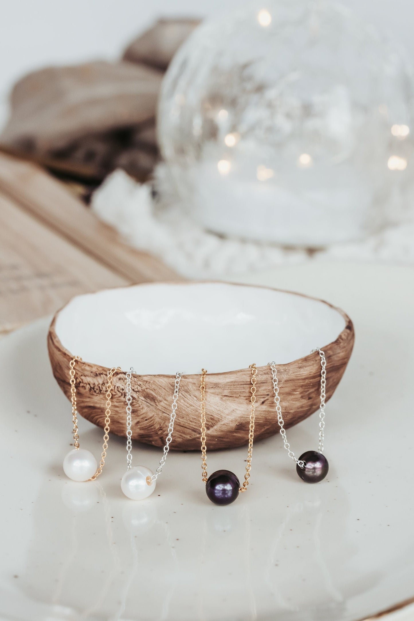 Single Pearl Necklace, Simple Mother&#39;s day gift for mom