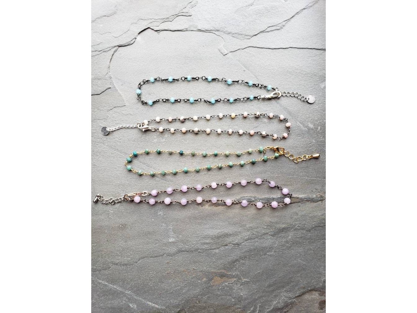 Gemstone Station Anklet, Stacking Ankle Bracelet,