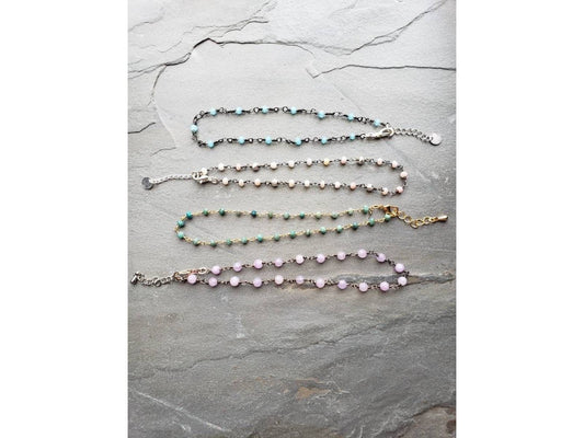 Gemstone Station Anklet, Stacking Ankle Bracelet,