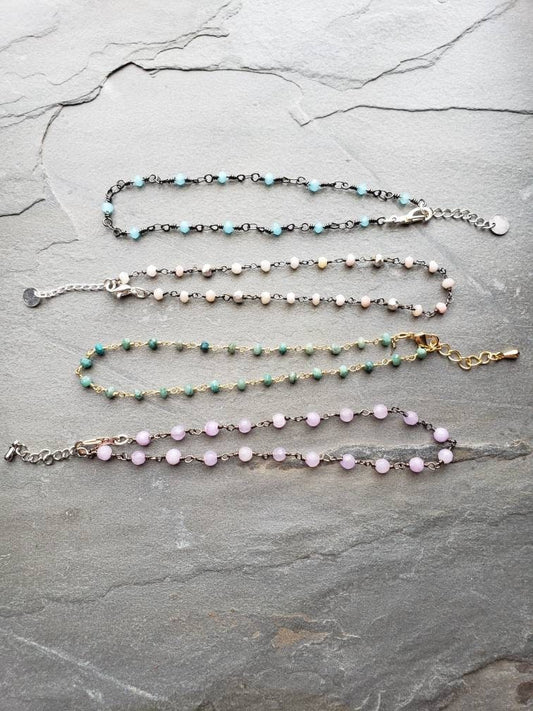 Gemstone Station Anklet, Stacking Ankle Bracelet,