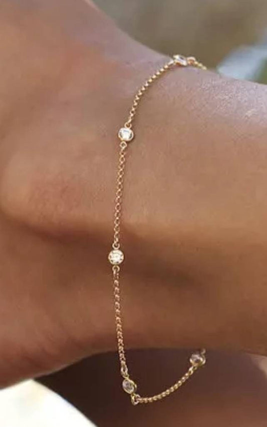 Crystal stations Gold adjustable Anklet, 9 inches with 2 inches extender