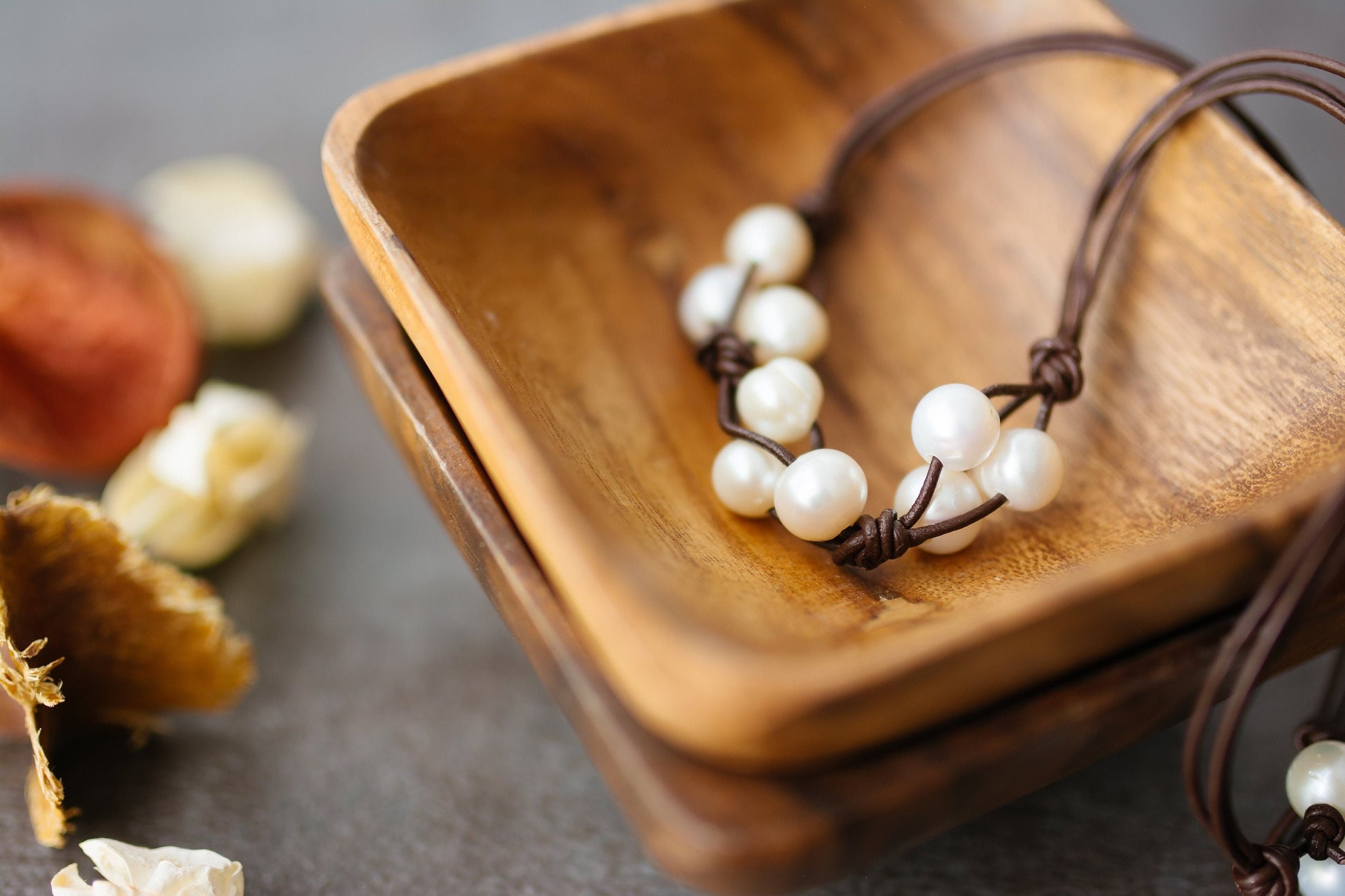 Leather Pearl cluster necklace, 3rd Anniversary gift for her