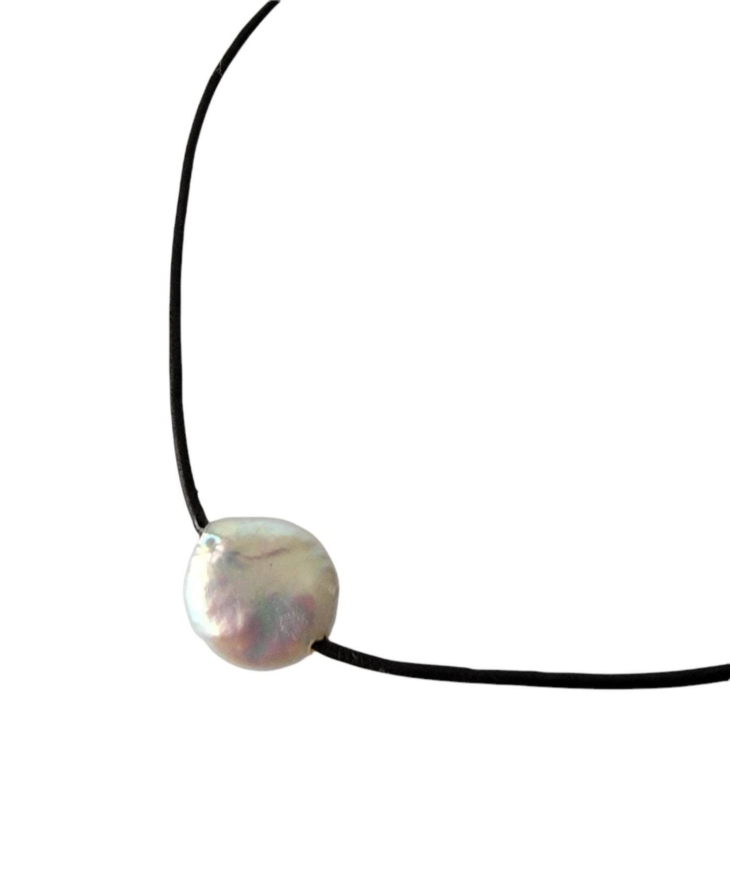 Coin Pearl Leather Necklace, 3rd anniversary gift for wife, Unisex necklace for men and women