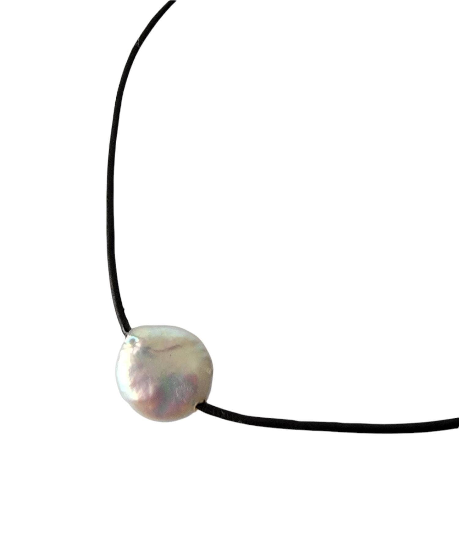 Coin Pearl Leather Necklace, 3rd anniversary gift for wife, Unisex necklace for men and women