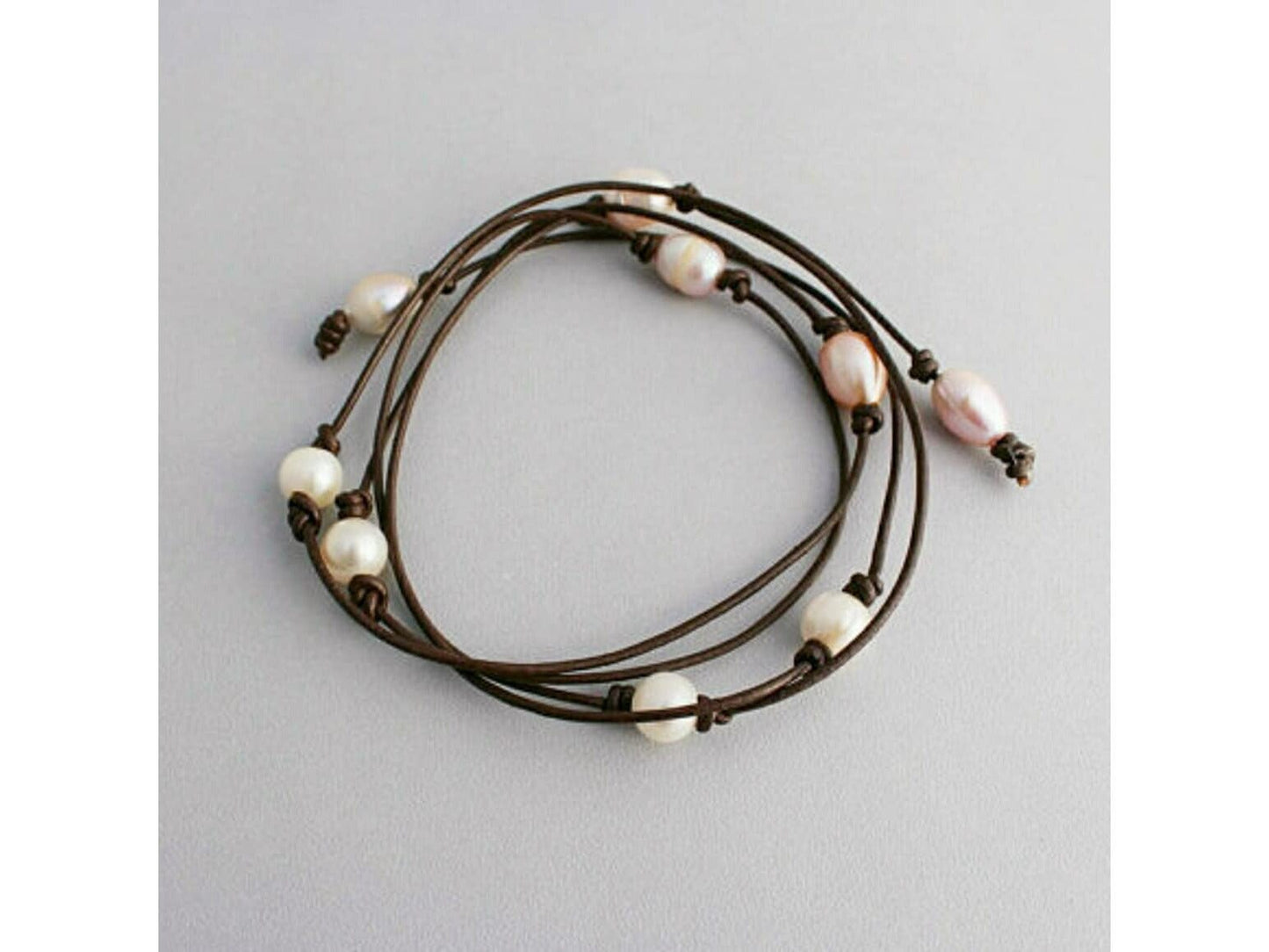 Leather Pearl wrap necklace, Coastal Grandmother Long pearl necklace