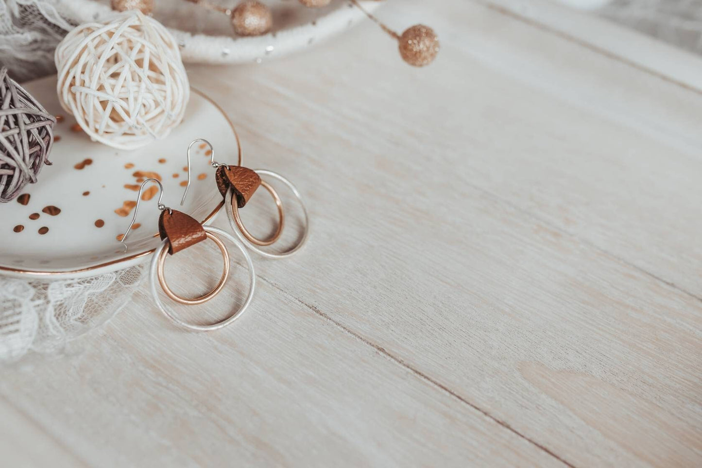 Mixed Metal leather hoop earrings