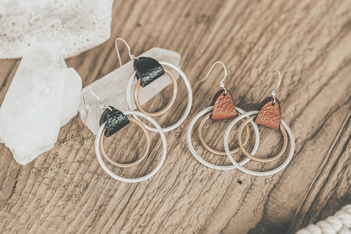 Mother&#39;s Day gift for mom, Hoop earrings, Boho Chic Leather ear drops,