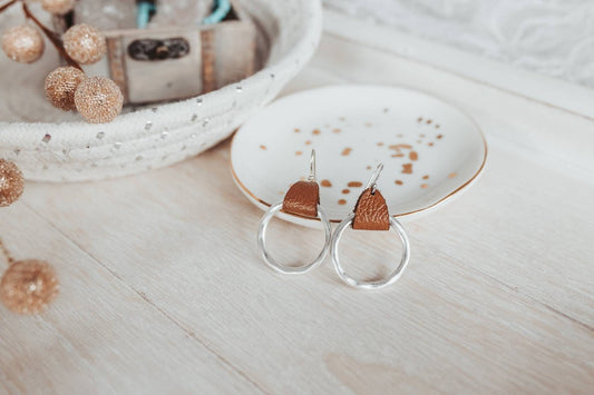 Bohemian Leather hoop earrings, 3rd anniversary gift of leather for wife,