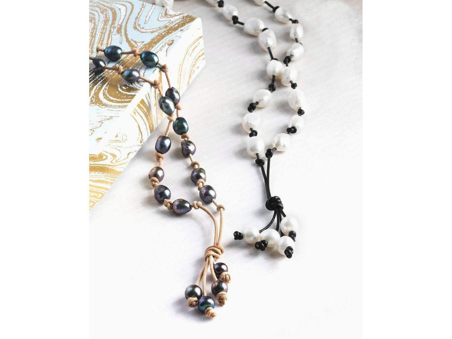 Tahitian Baroque Pearl style leather bohemian necklace, 3rd third anniversary gift for her, Birthday gift for girlfriend