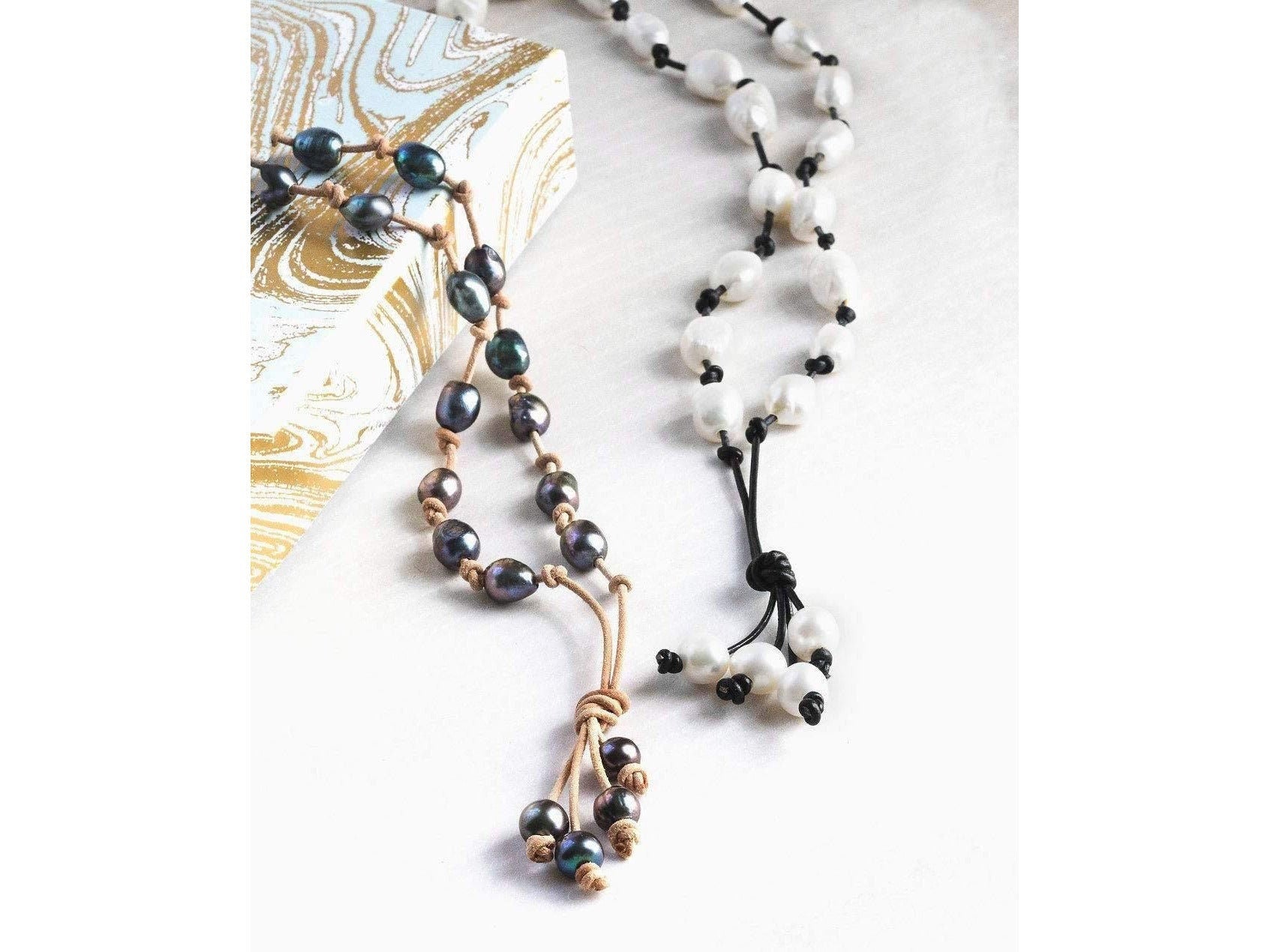 Tahitian Baroque Pearl style leather bohemian necklace, 3rd third anniversary gift for her, Birthday gift for girlfriend