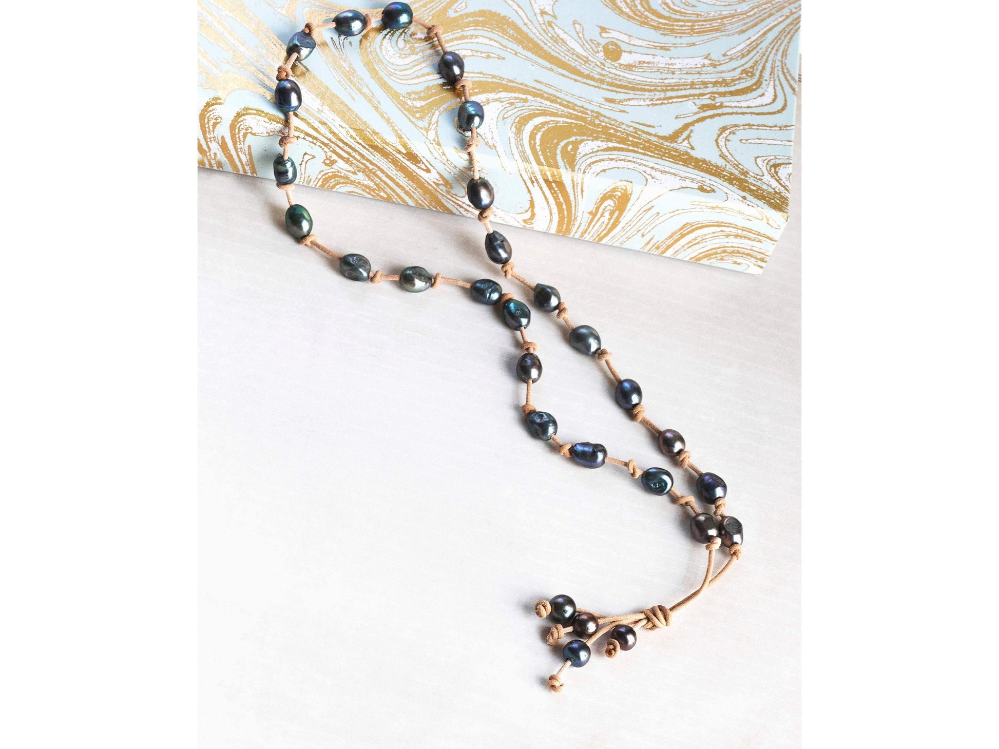 Tahitian Baroque Pearl style leather bohemian necklace, 3rd third anniversary gift for her, Birthday gift for girlfriend