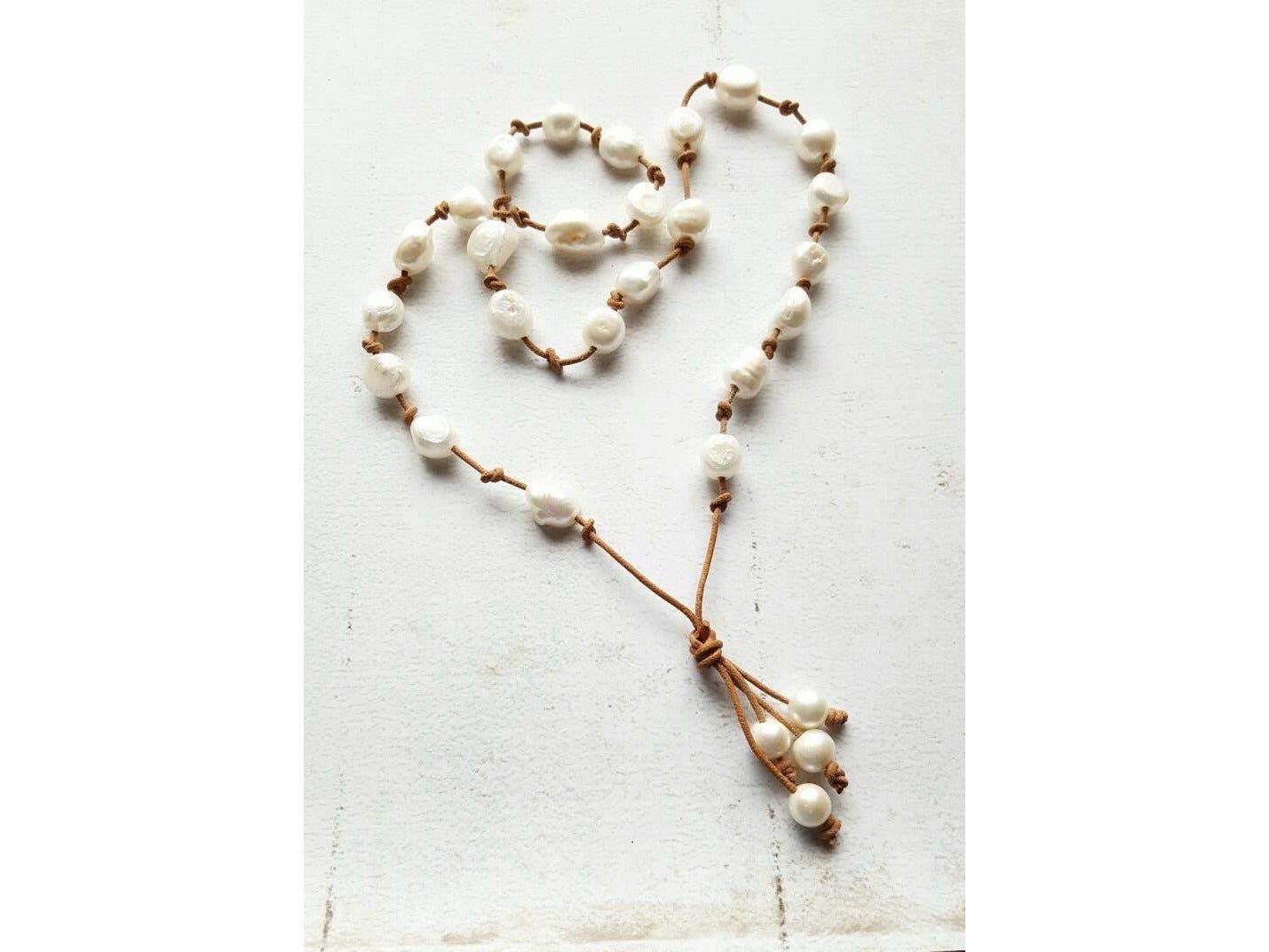 Tahitian Baroque Pearl style leather bohemian necklace, 3rd third anniversary gift for her, Birthday gift for girlfriend