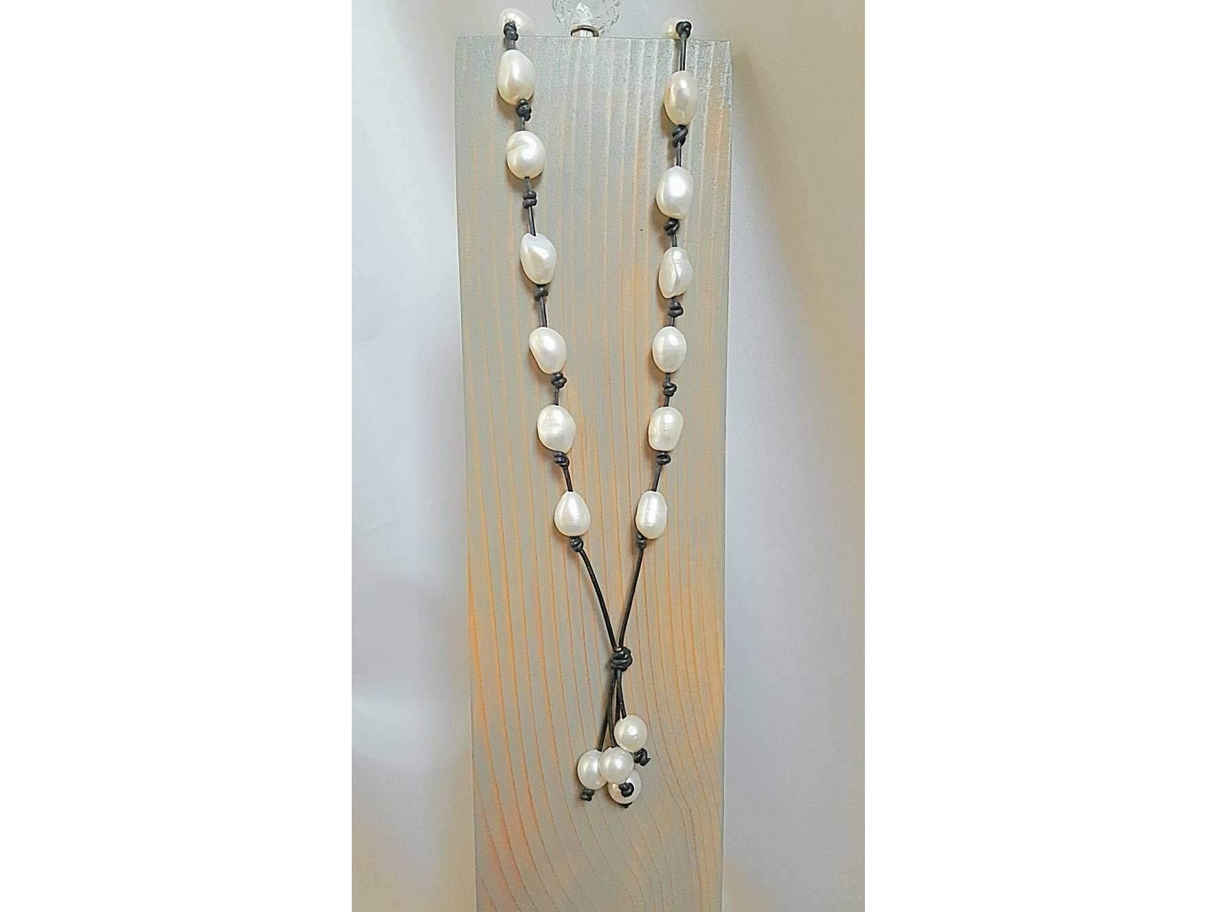 Tahitian Baroque Pearl style leather bohemian necklace, 3rd third anniversary gift for her, Birthday gift for girlfriend