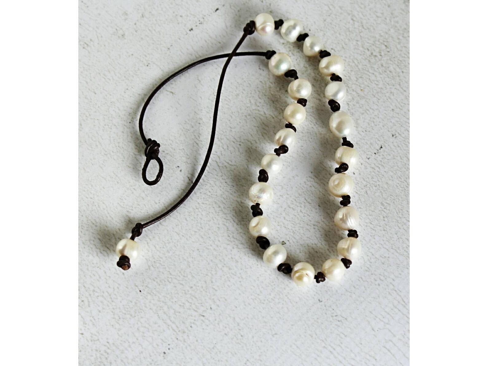 Pearl leather necklace / 3rd third Anniversary leather - June Pearl Graduation Gift,
