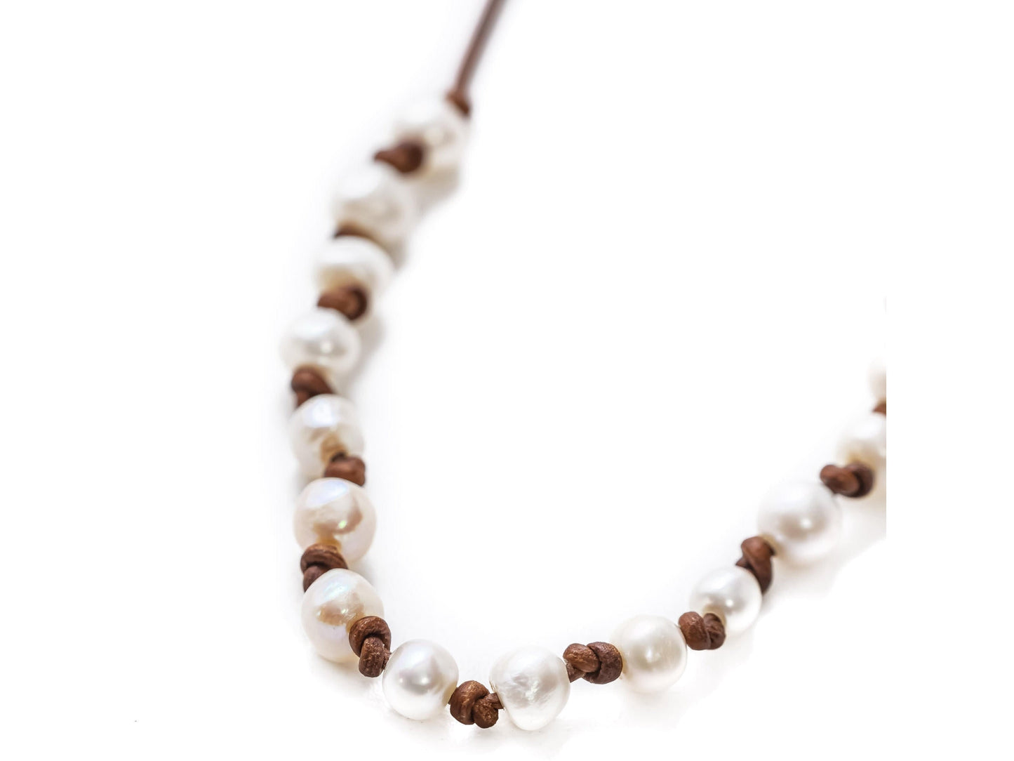 Leather and Pearl Station Necklace