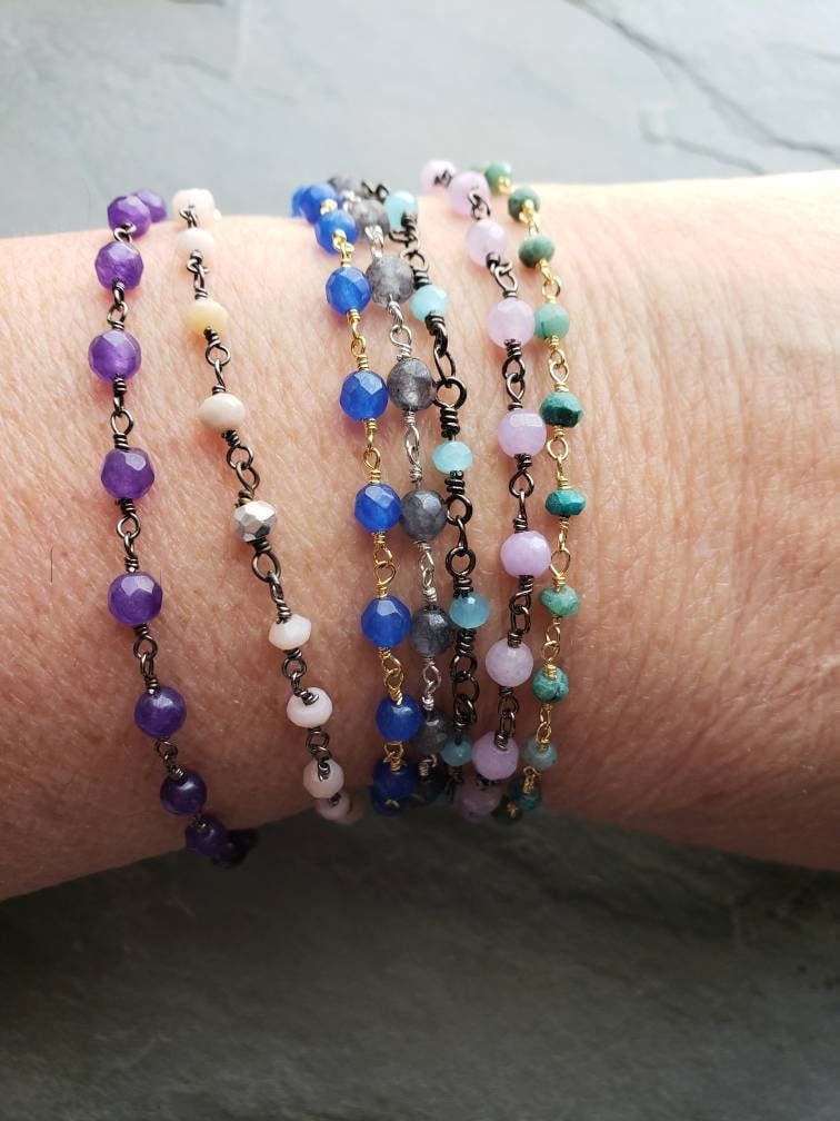 Gemstone Station Anklet, Stacking Ankle Bracelet,
