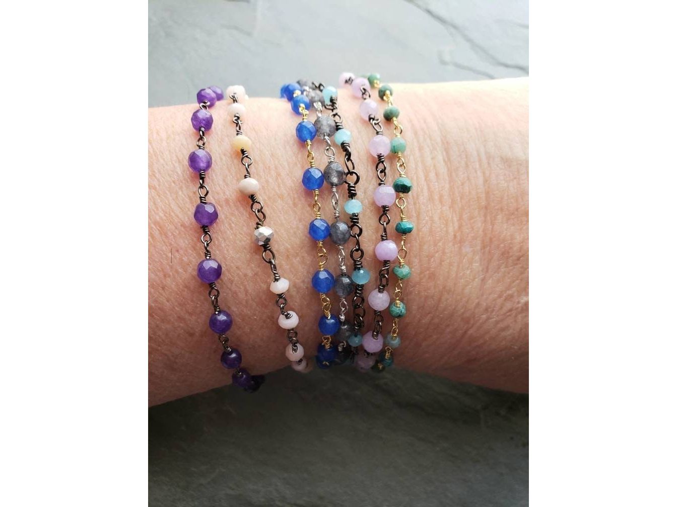 Gemstone Station Anklet, Stacking Ankle Bracelet,