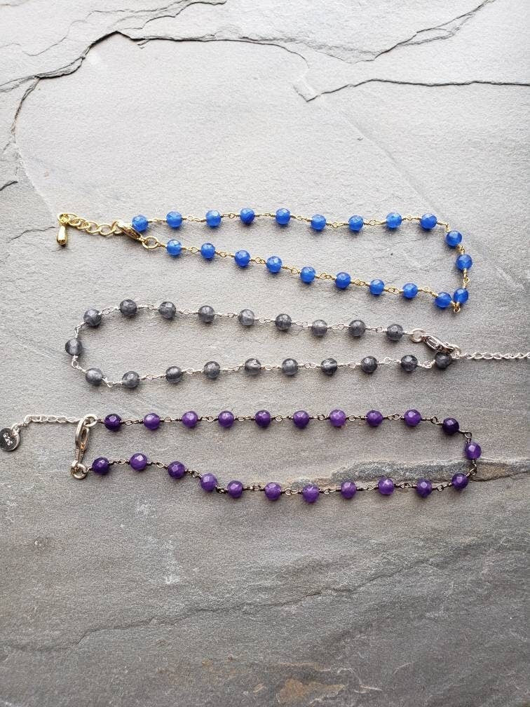 Gemstone Station Anklet, Stacking Ankle Bracelet,