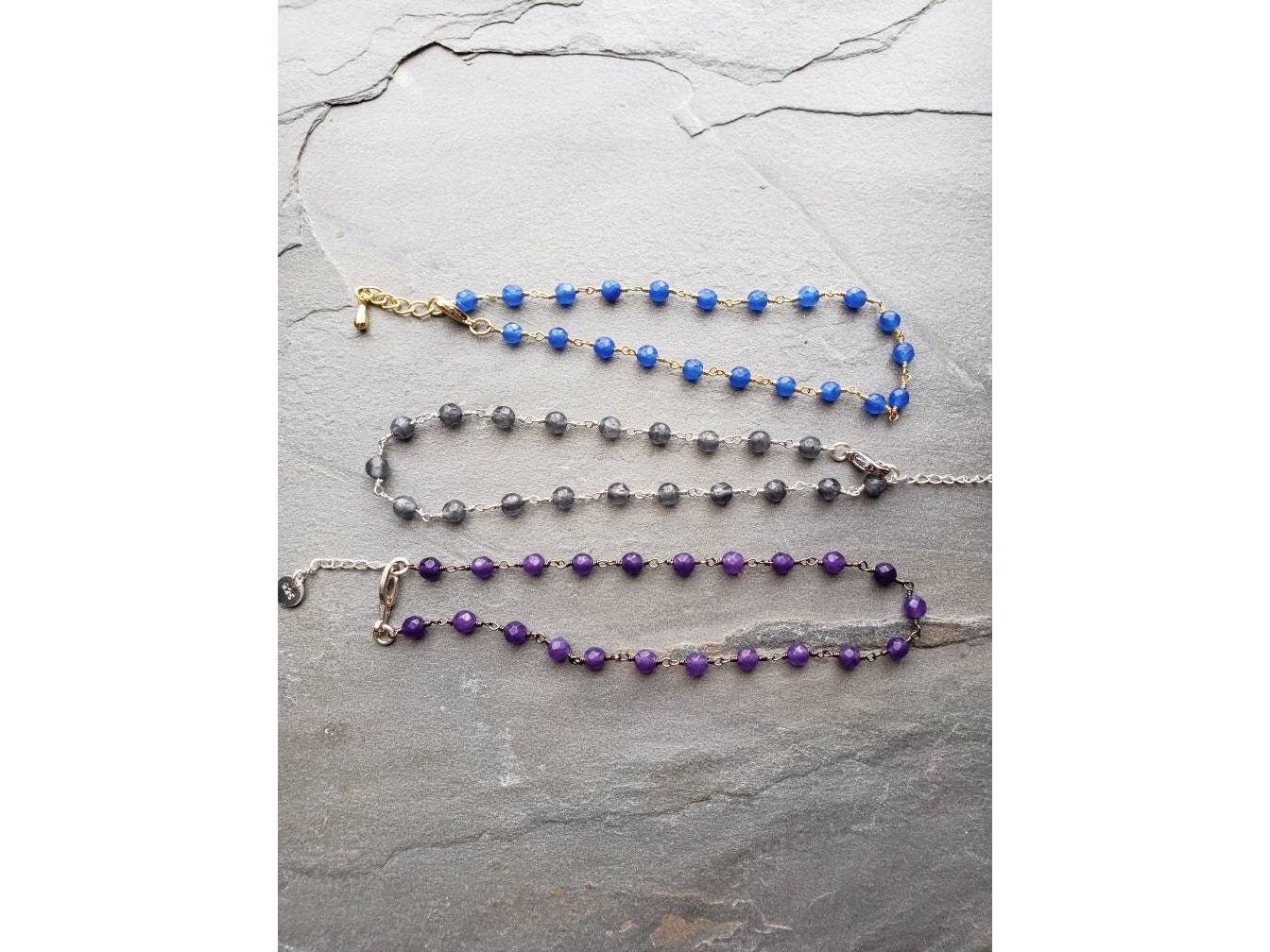 Gemstone Station Anklet, Stacking Ankle Bracelet,