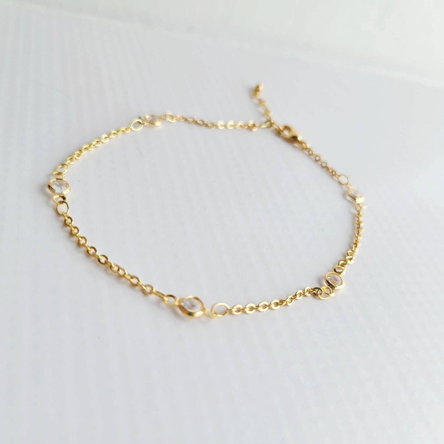 Crystal stations Gold adjustable Anklet, 9 inches with 2 inches extender