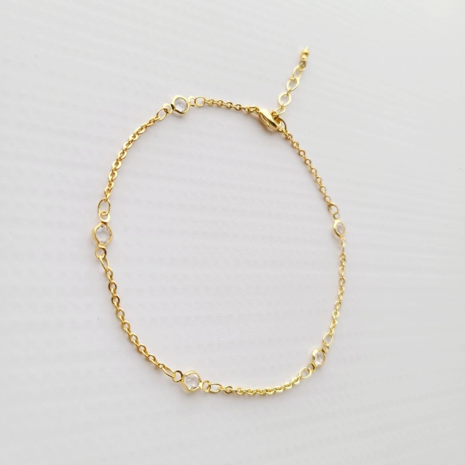 Crystal stations Gold adjustable Anklet, 9 inches with 2 inches extender