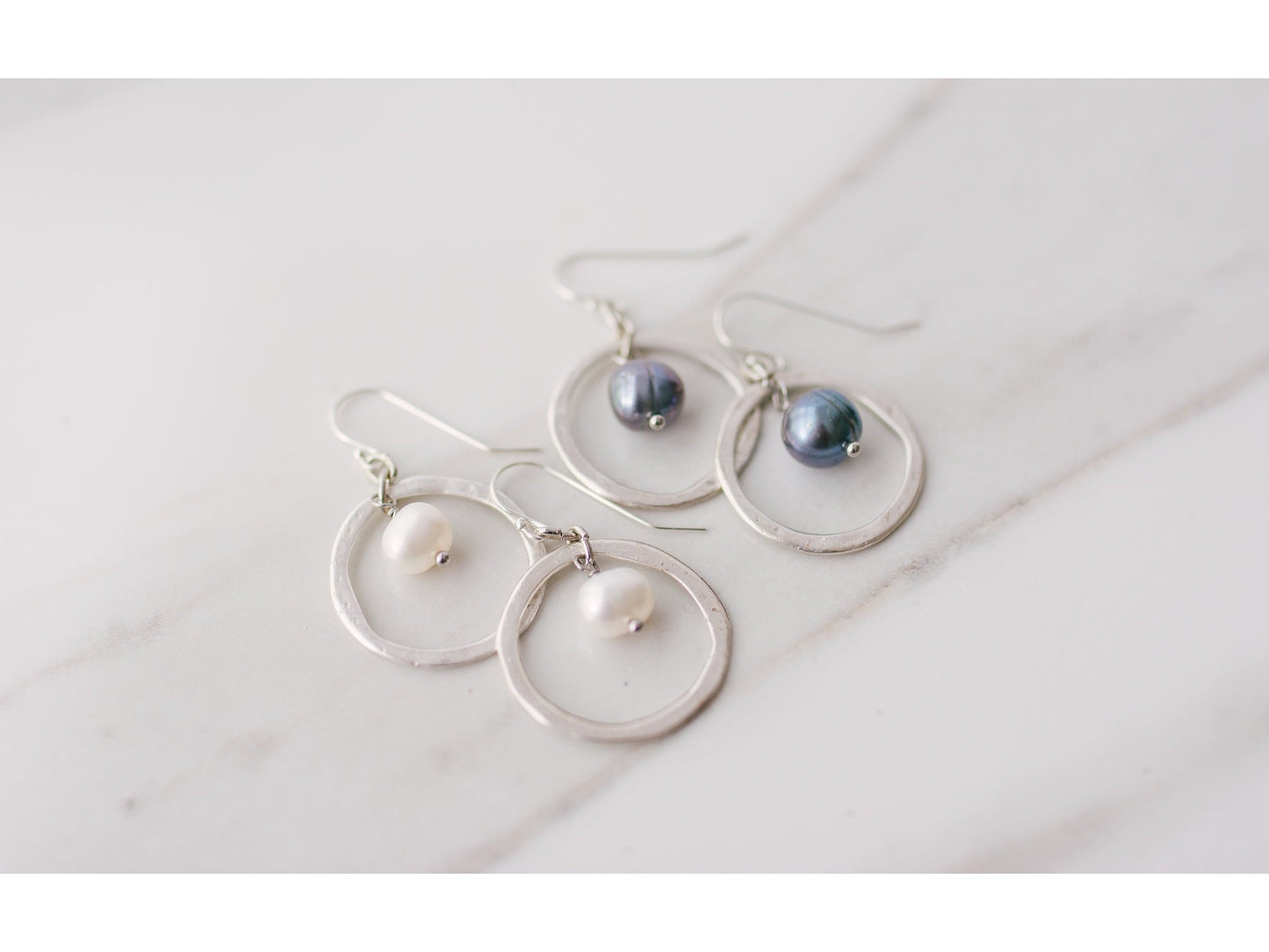 Freshwater Pearl wedding earrings, Bridesmaid earrings, set of 2,silver hoop earrings,