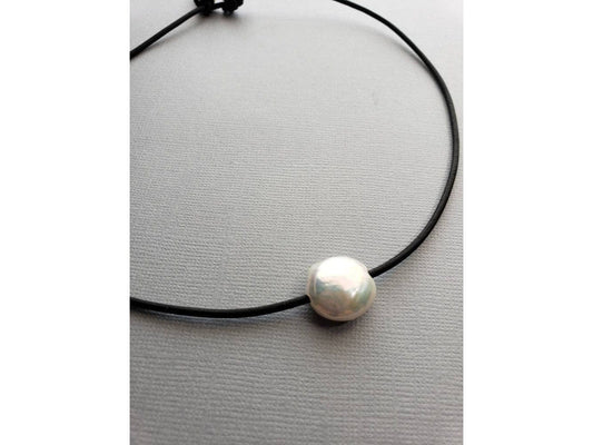 Coastal Grandmother Coin Pearl Leather necklace,Coastal Grandaughter