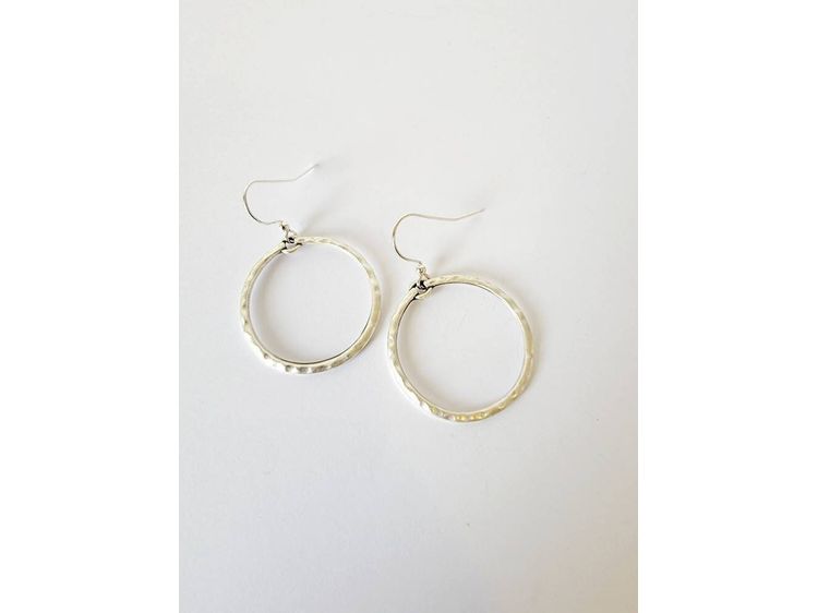 Silver Hammered Hoop Earrings