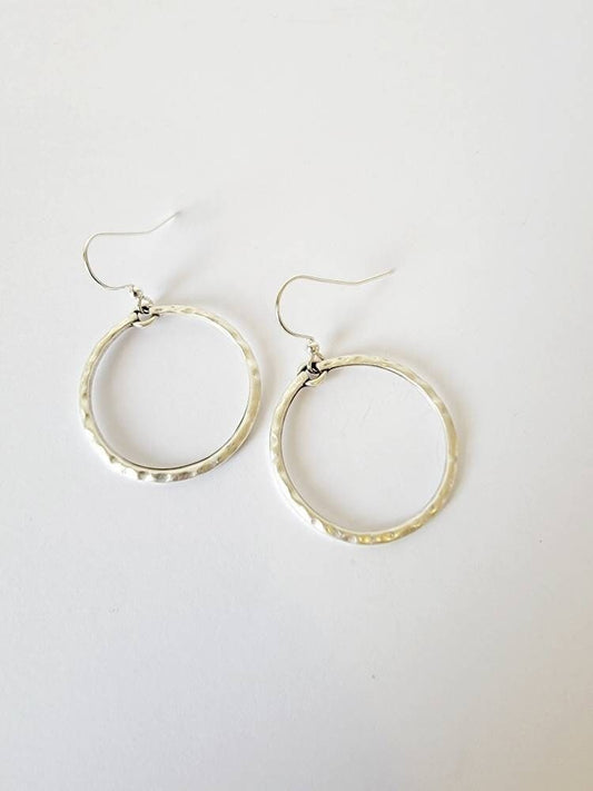Silver Hammered Hoop Earrings