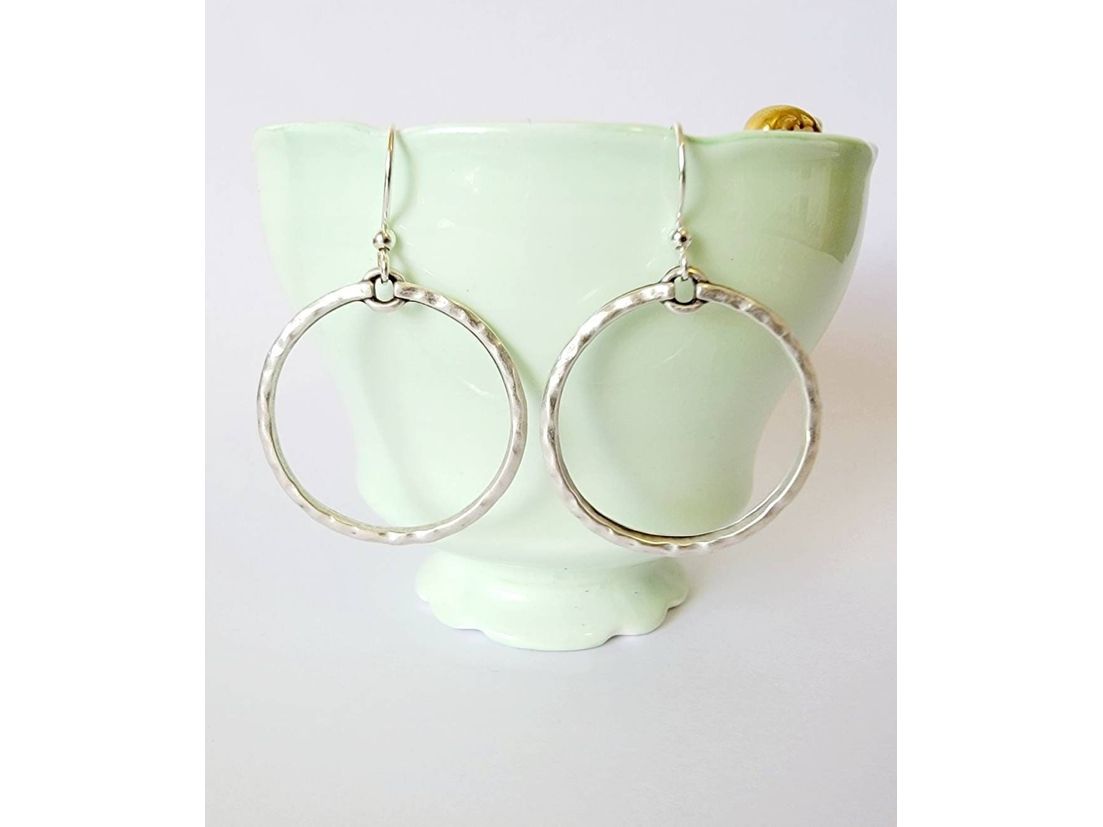 Silver Hammered Hoop Earrings