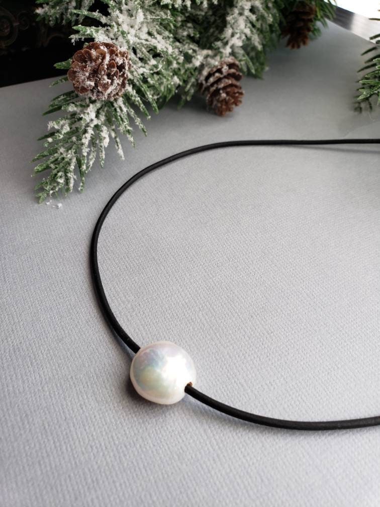 Coin Pearl Leather Necklace, 3rd anniversary gift for wife, Unisex necklace for men and women