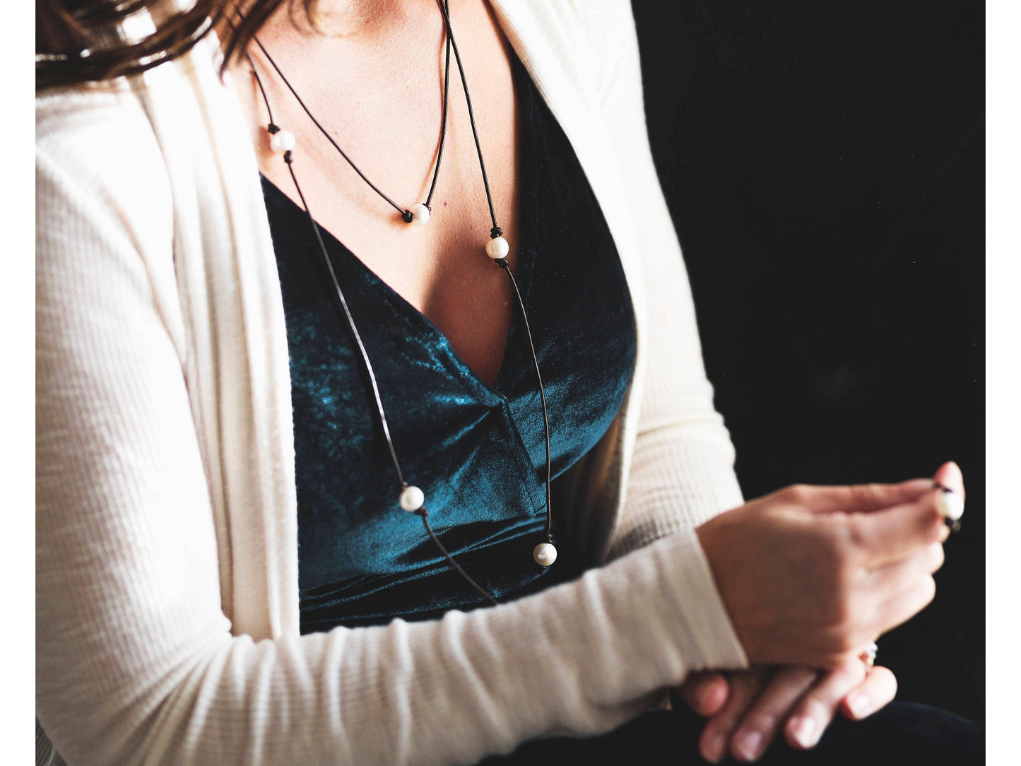 Leather Pearl wrap necklace, Coastal Grandmother Long pearl necklace