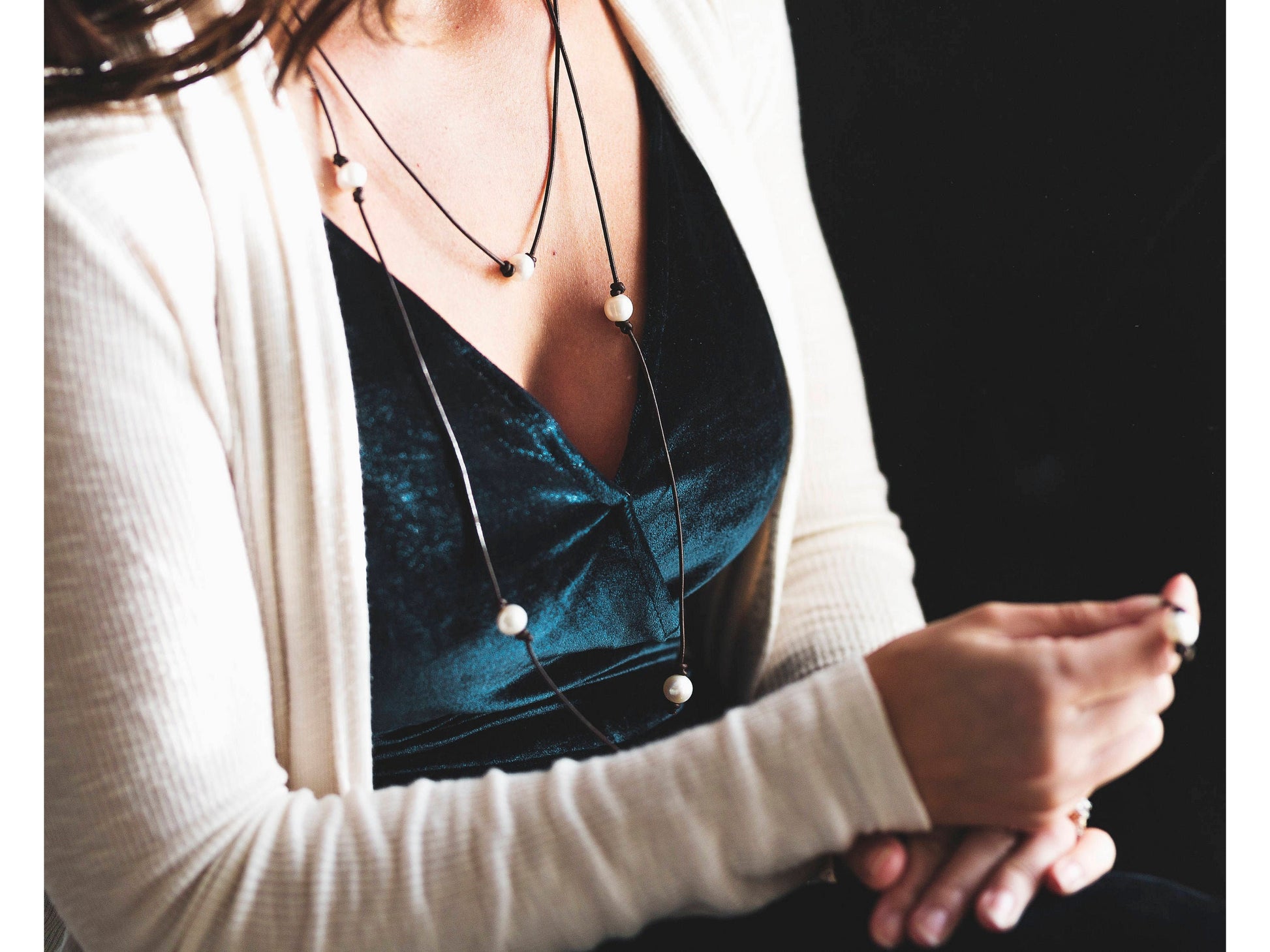 Leather Pearl wrap necklace, Coastal Grandmother Long pearl necklace