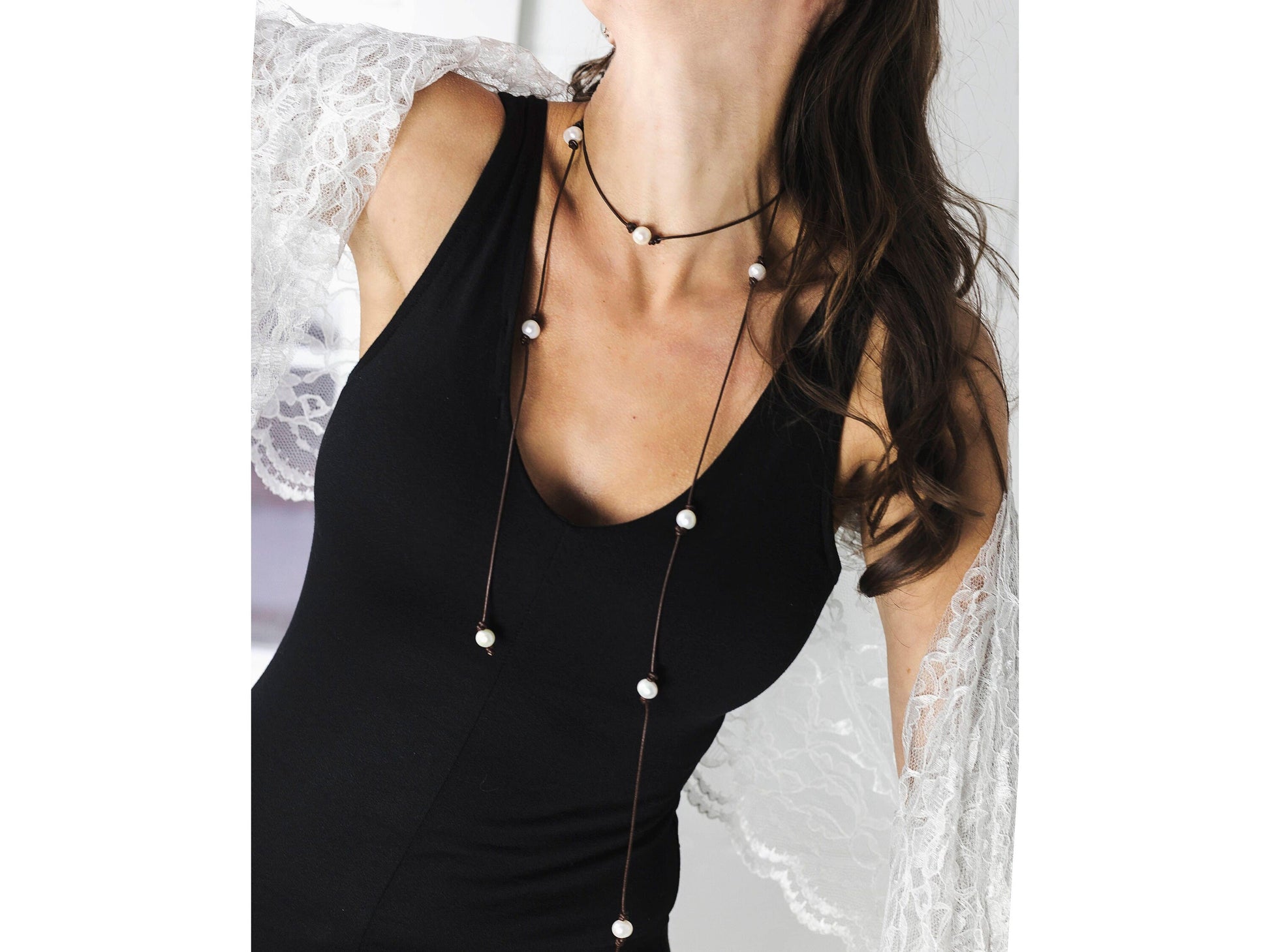 Leather Pearl wrap necklace, Coastal Grandmother Long pearl necklace