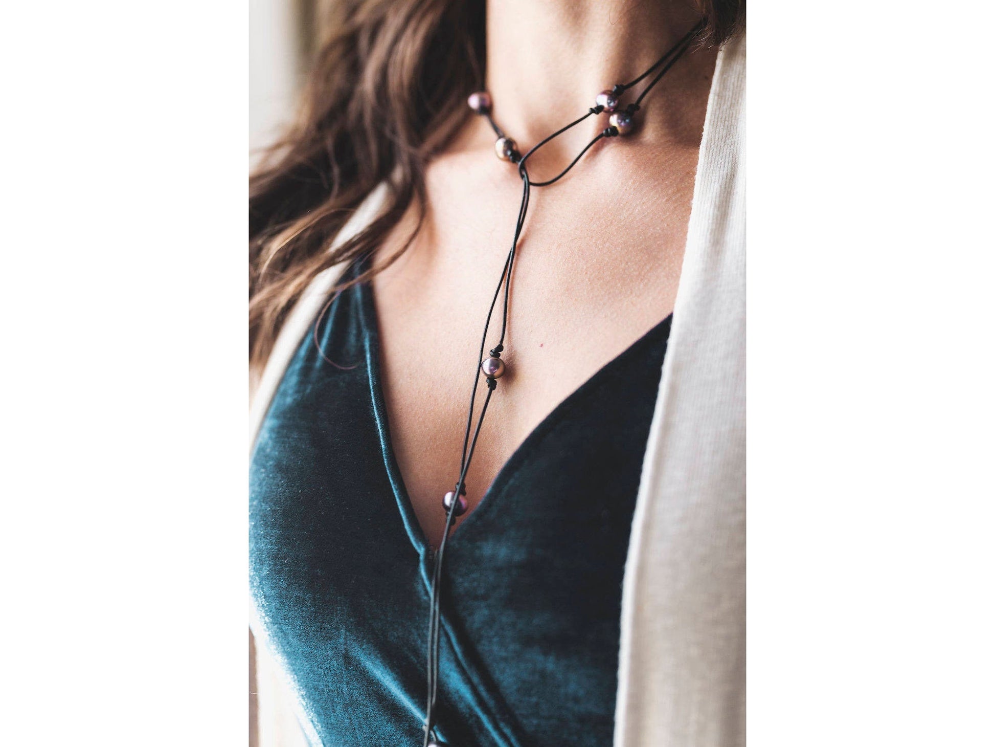 Leather Pearl wrap necklace, Coastal Grandmother Long pearl necklace