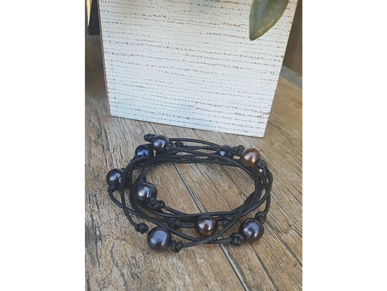 Leather Pearl wrap necklace, Coastal Grandmother Long pearl necklace