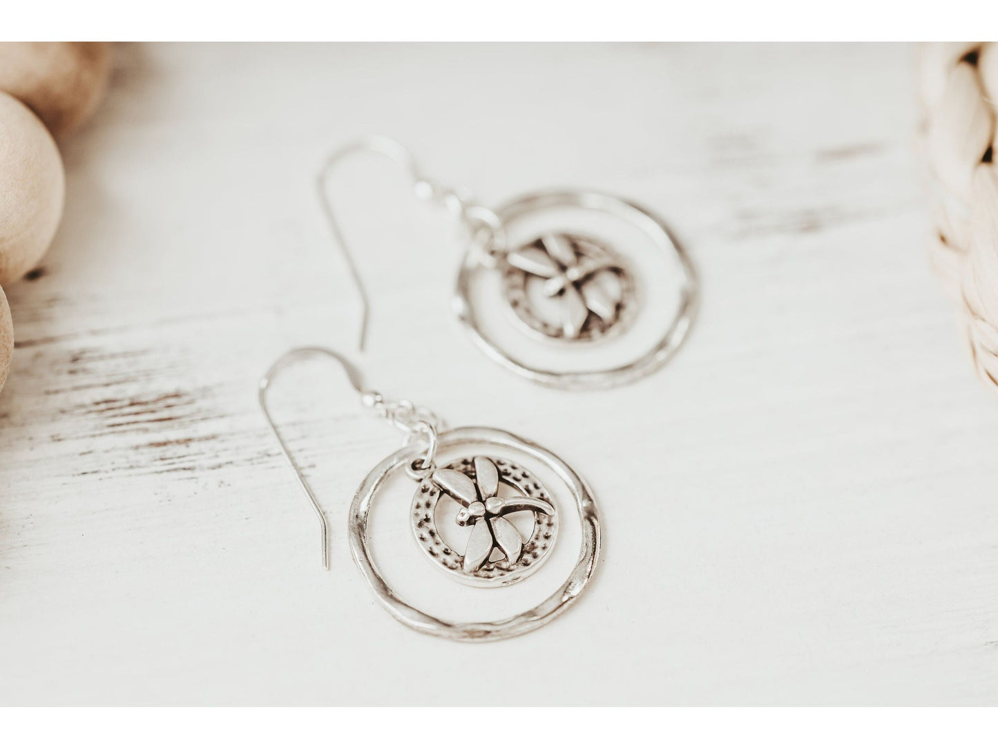 Silver Dragonfly hoop earrings, dragon fly inside hoop earring, Gift for mom from family