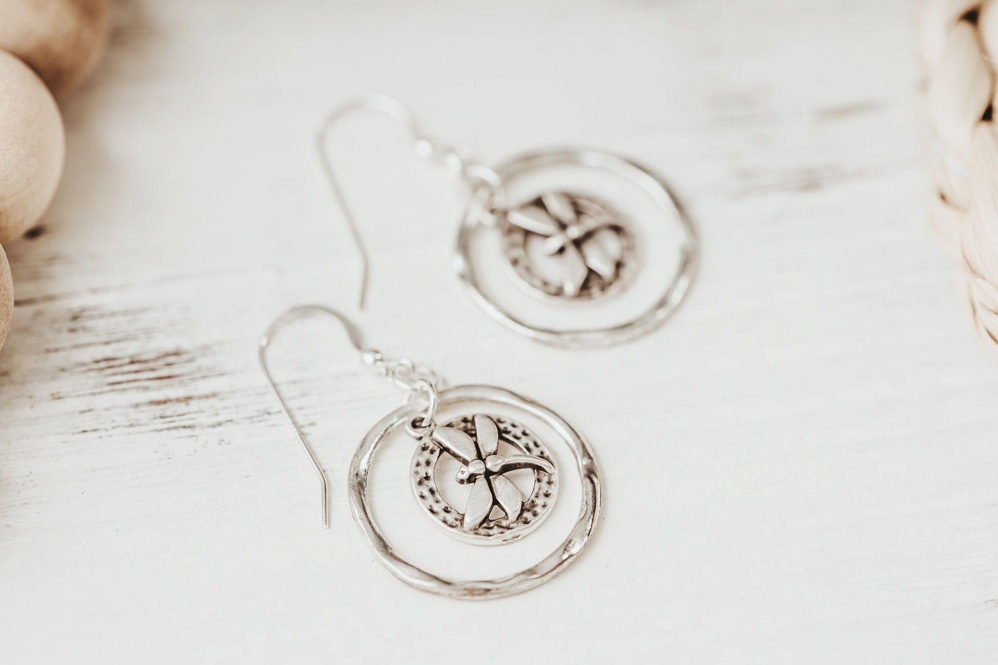 Silver Dragonfly hoop earrings, dragon fly inside hoop earring, Gift for mom from family