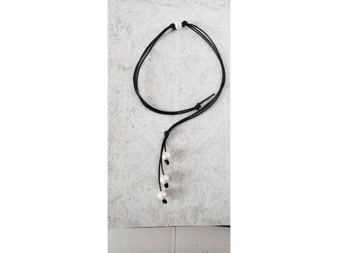 Convertible Triple Strand Leather White Real Pearl necklace, Coastal Grandmother Granddaughter style, Adjustable