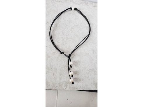 Convertible Triple Strand Leather White Real Pearl necklace, Coastal Grandmother Granddaughter style, Adjustable