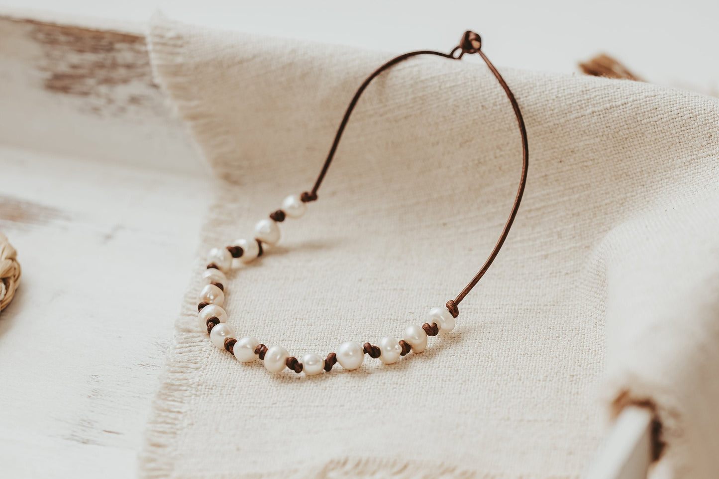 Mother&#39;s day gift to represent each child, Pearl Leather Necklace, 3rd Anniversary gift of leather, June Birthstone, add a pearl necklace