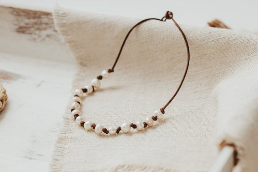 Mother&#39;s day gift to represent each child, Pearl Leather Necklace, 3rd Anniversary gift of leather, June Birthstone, add a pearl necklace