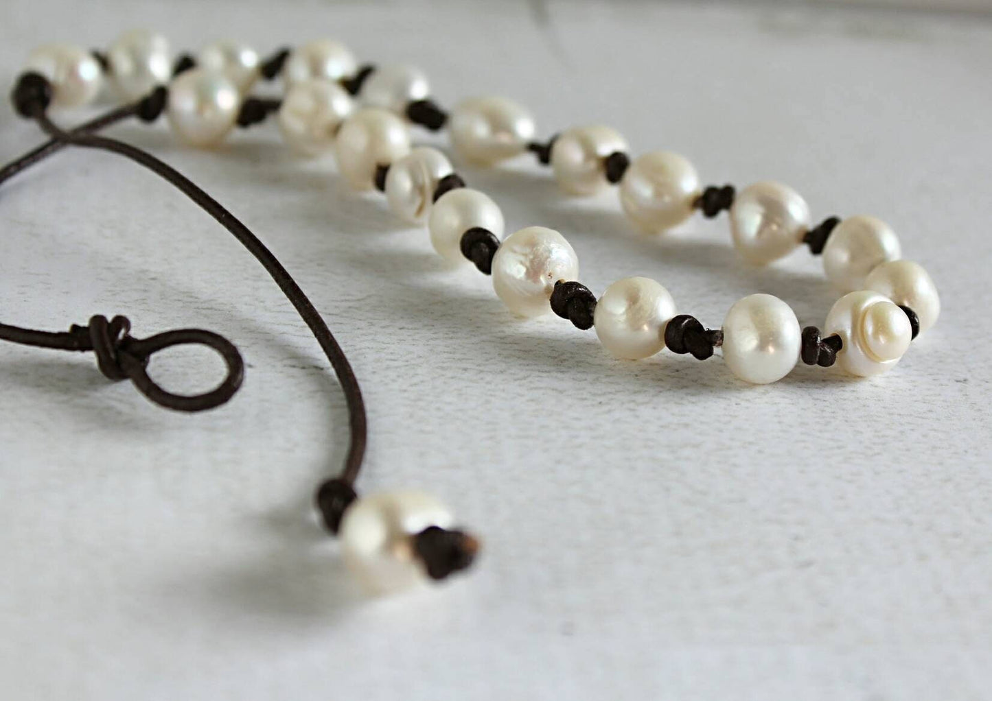 Mother&#39;s day gift to represent each child, Pearl Leather Necklace, 3rd Anniversary gift of leather, June Birthstone, add a pearl necklace